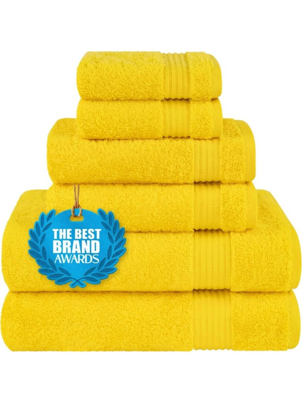 Soft Absorbent 100% Cotton Turkish Towel Set, Quick Dry, 6 Pieces, Yellow
